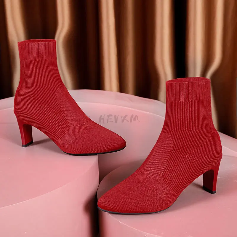 2022 Socks Boots Women's Boots Popular Net Red Fashion Boots Spring Autumn Short Boots Mid-tube Elastic High-heeled Ankle Boots