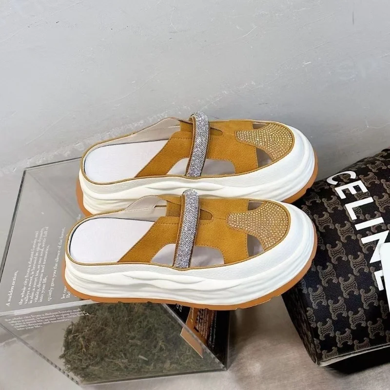 

Новинка лета 2023, модные однотонные дышащие полутапочки с круглым носком, Женская Удобная женская обувь