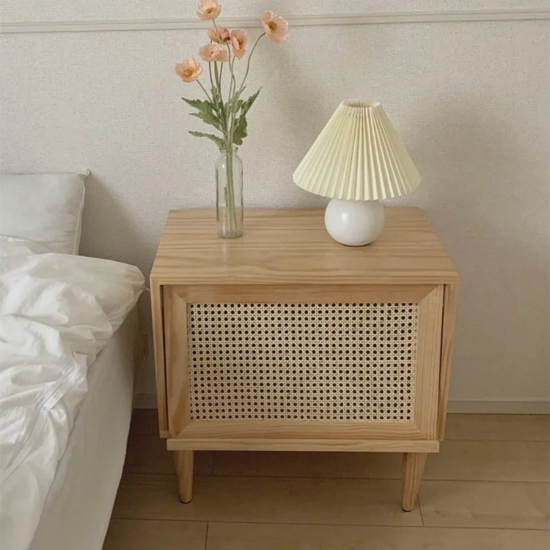 

Bedroom Cabinets Nightstand Narrow Vintage Bedside Table Low Nightstand Nordic Rattan Mesitas De Noche Bedroom Furniture WK50NS