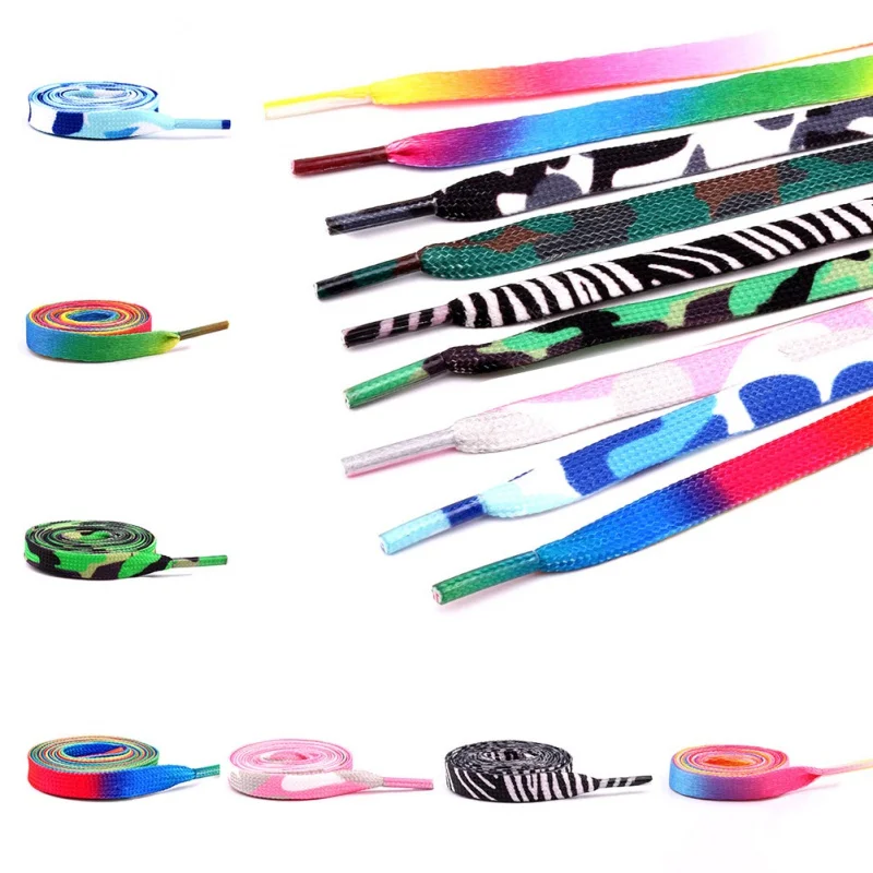 

Fashion Printed Shoelaces Decoration Pattern Colored Gradient White Shoes Laces Outdoor Sports Flat Shoelaces For Women Men