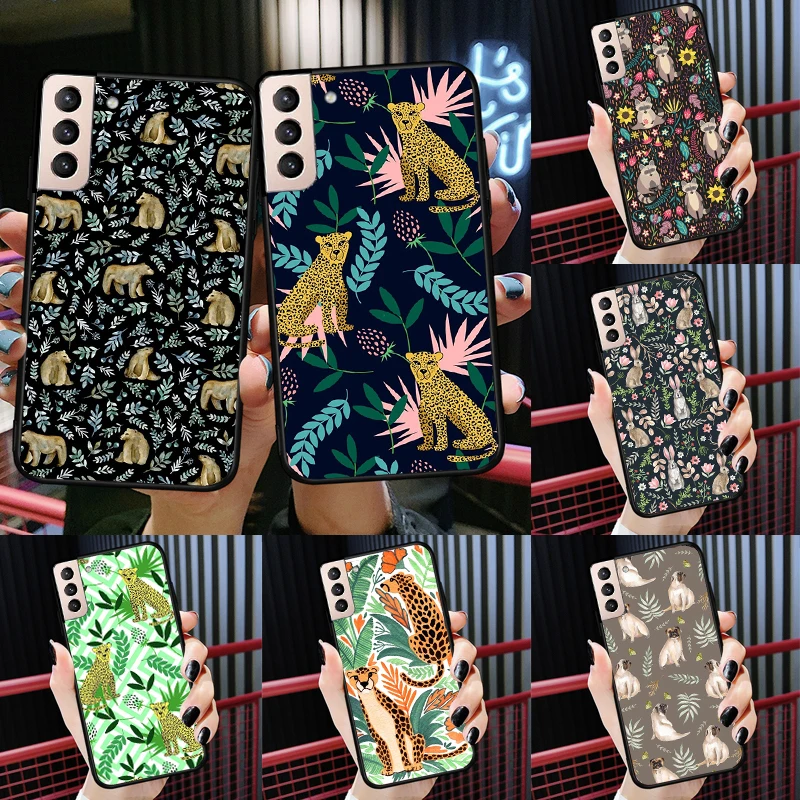 

Tigers Leopards tropical leaves Case For Samsung Galaxy J8 A9 2018 A3 A5 J1 2016 J3 J5 J7 2017 A6 A8 J4 J6 Plus Back Cover