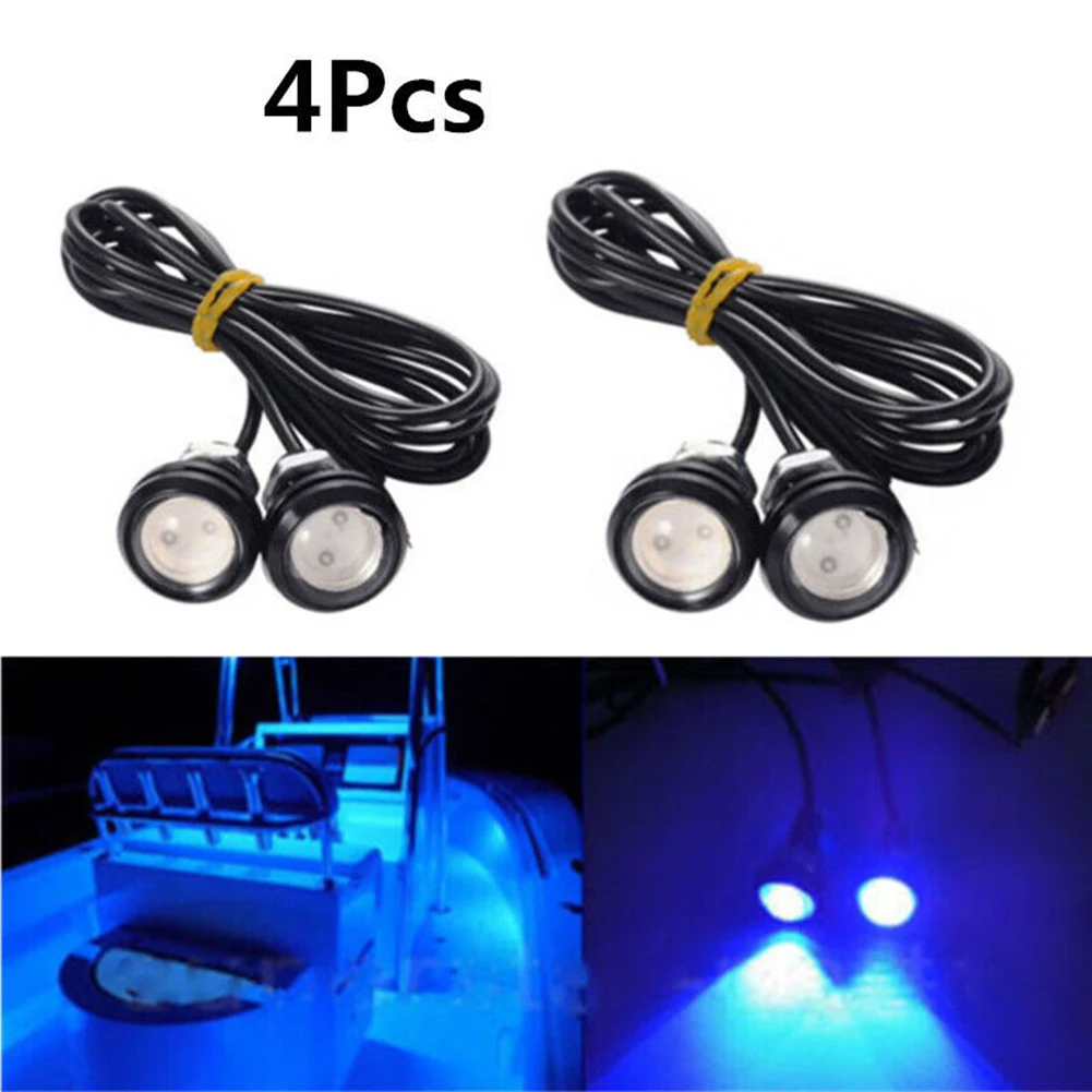 

4x Blue LED Boat Light Silver Waterproof Outrigger Spreader Transom Underwater 6061 Aluminum Housing 12V Flood Beam