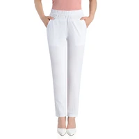 korean fashion cropped pants women summer casual elastic high waist straight pants mother elegant ankle length trousers