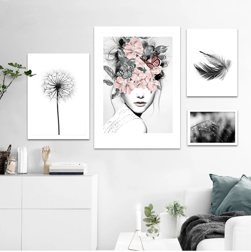 

Рисунок на холсте с рисунком одуванчика и перьев для девочек