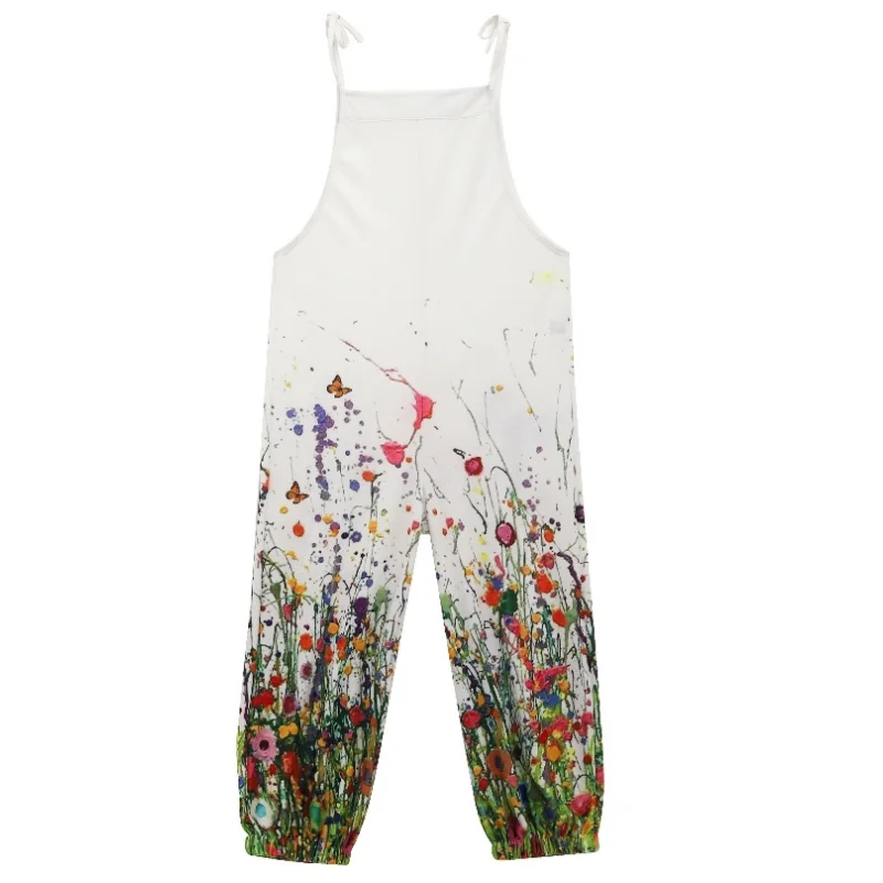 Широкий свободный комбинезон женский повседневный винтажный с принтом бабочки