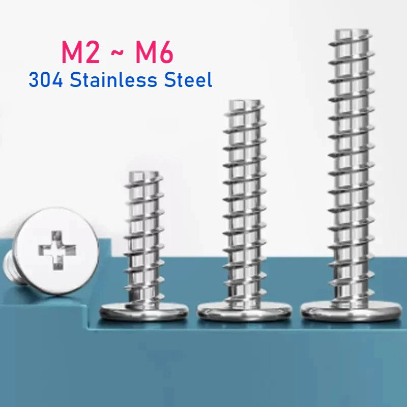 Фото M2 M2.3 M2.6 M3 M4 M5 M6 304 Нержавеющая сталь CB Крестообразные саморезы с плоской головкой и плоским хвостом Винты с плоской головкой №1