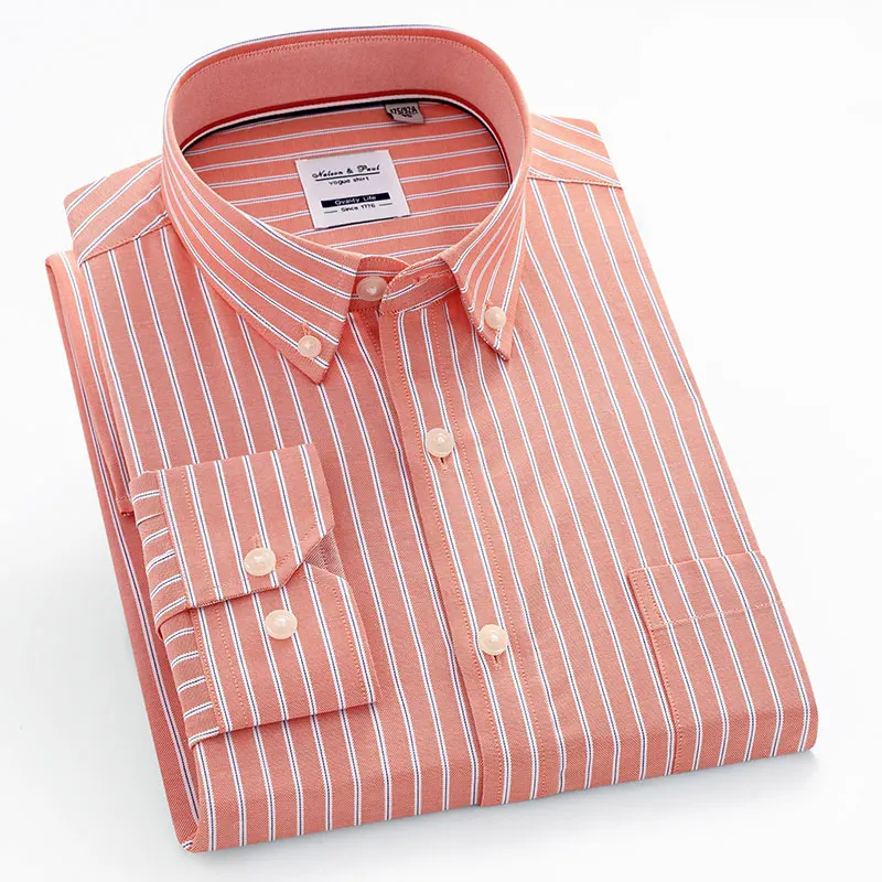 

Luxury Fashion Pure Cotton Men's Oxford Shirts Social Long Sleeve Elegant Soft Button-down Collar Male Casual Striped Shirt