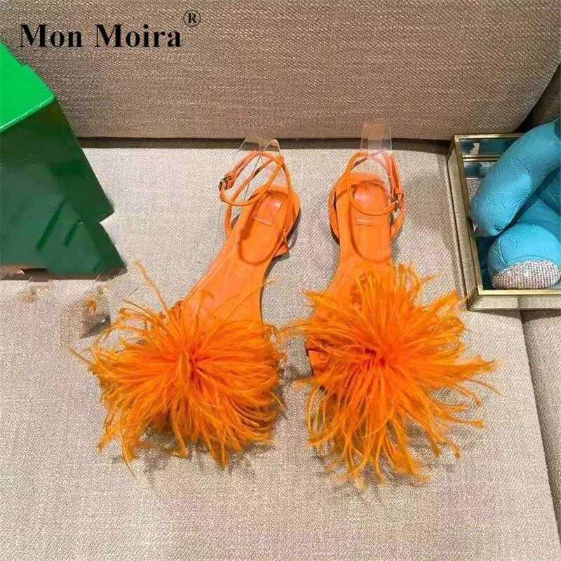Сандалии MONMOIRA Ostrich Feather дизайнерские сандалии с клипсой на щиколотке элегантная