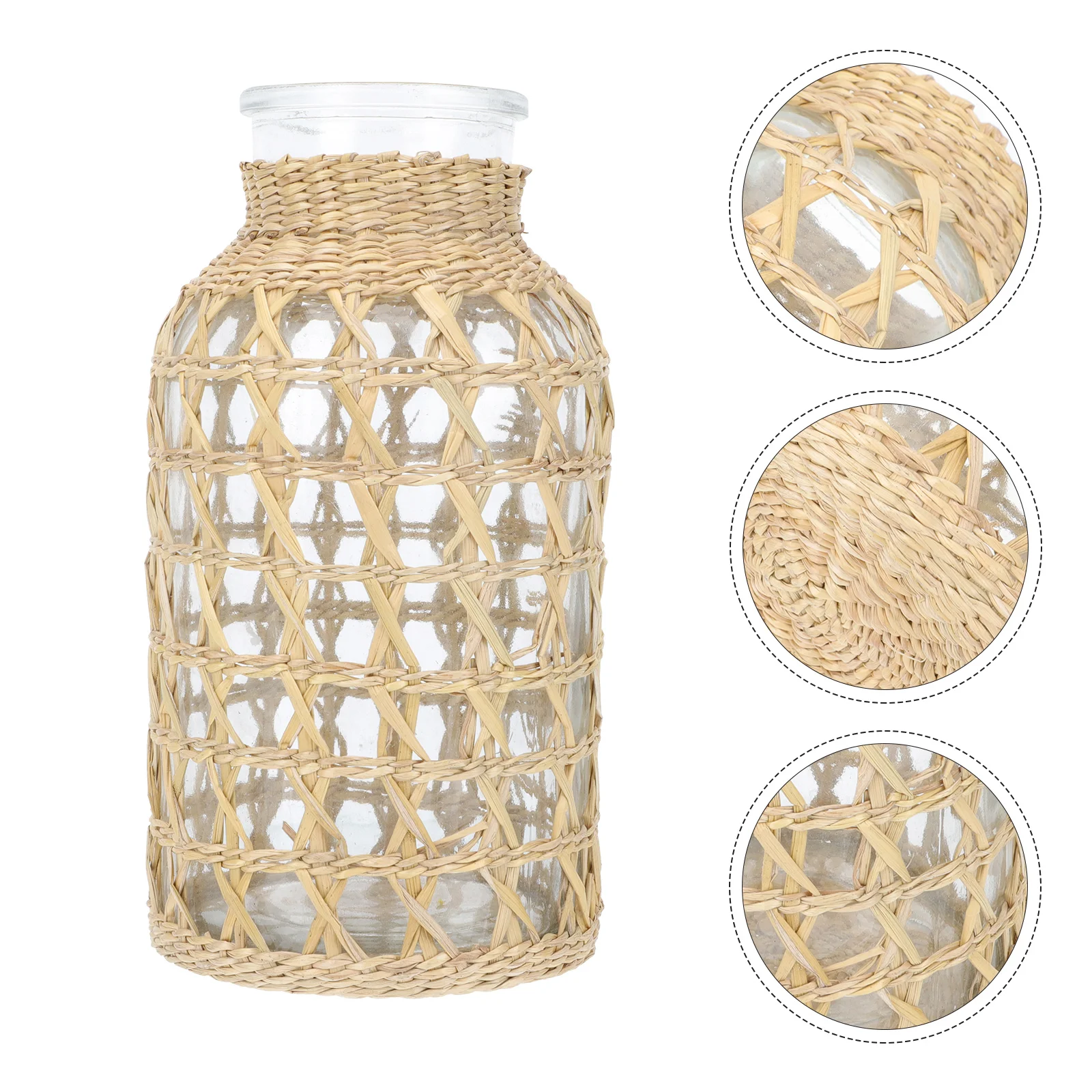 

Rattan Glass Vase Adornment Desktop Decor Flower Arrangement Container Household Creative