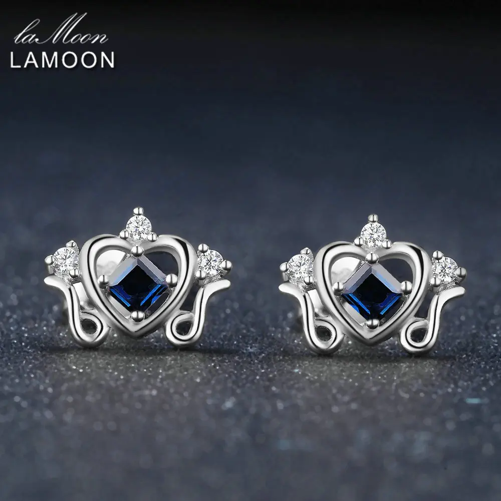 

GULUCA Princess Cut 0.2ct 100% Real Sapphire 925 sterling-silver-jewelry Crown Stud Earring S925 LMEI044