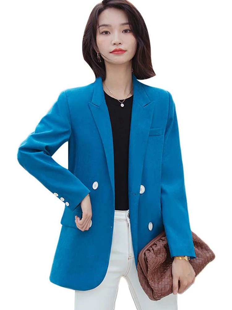 High-quality Elegant Blue Blazer Casual Loose Jacket Office Lady Style Coat Fashion Business Formal Wear Tops