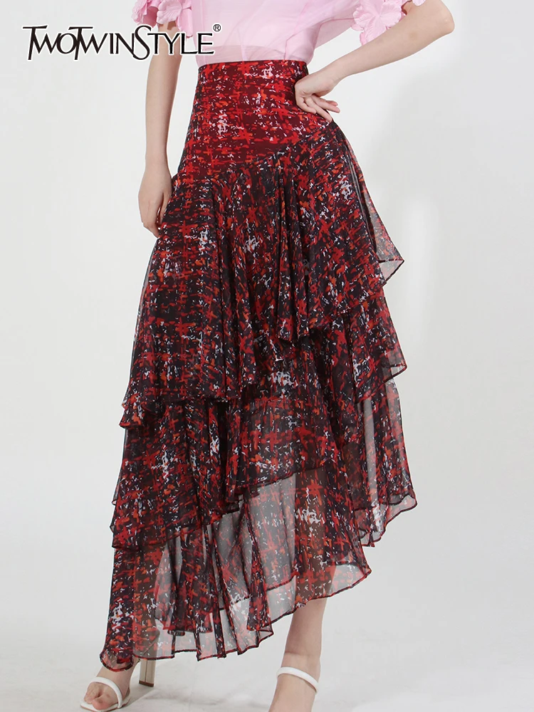 

Женская юбка с асимметричным подолом twotwin2, свободная юбка с высокой талией и складками на молнии, летняя одежда