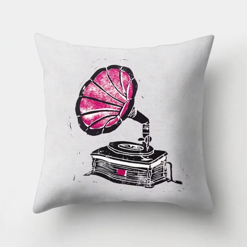 Ретро городской пейзаж граммофон музыкальный инструмент гитара барабанная