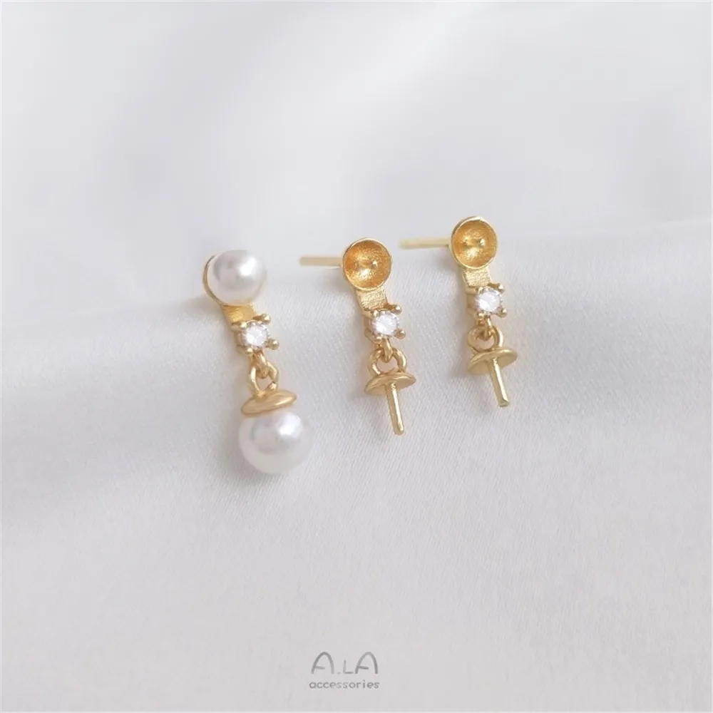 

925 Tremella needle 14K gold-wrapped half-hole pearl earrings hanging sheep's eyes DIY sticky pearl pendant earrings material