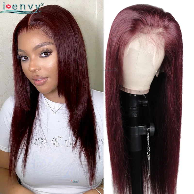 

Burgundy Lace Front Wig Colored 99J Red 13×4 Lace Frontal Human Hair Wig Peruvian Remy Hair Pre-Plucked Transparent Lace Wigs