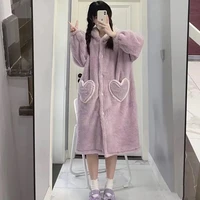 long sleeved korean style loose and simple home wear pajamas autumn and winter new style plus velvet hooded casual pajamas