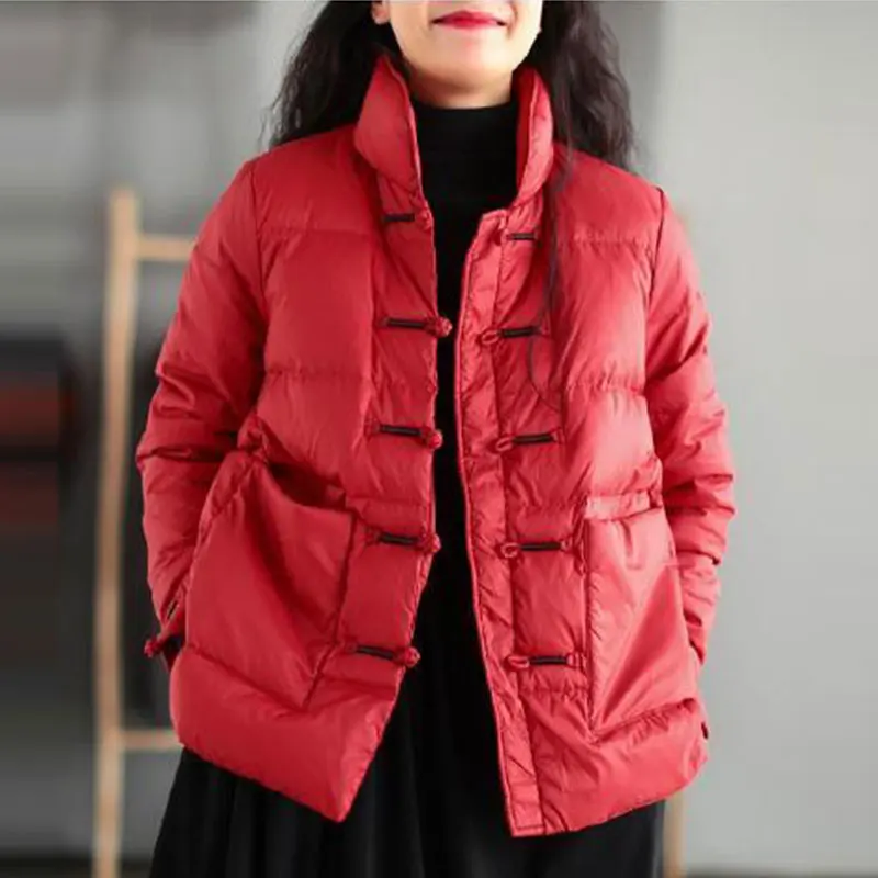 2023 Winter Arts Style Women Long Sleeve Loose Casual Padded Coat Thicken Warm Single Breasted Cotton Coats female Parka