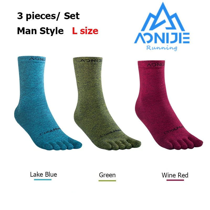 3Pairs/Set AONIJIE E4830 Men and Women Medium Long Tube Sport Five Toes Socks Toe Socks for Barefoot Running Shoes Marathon Race