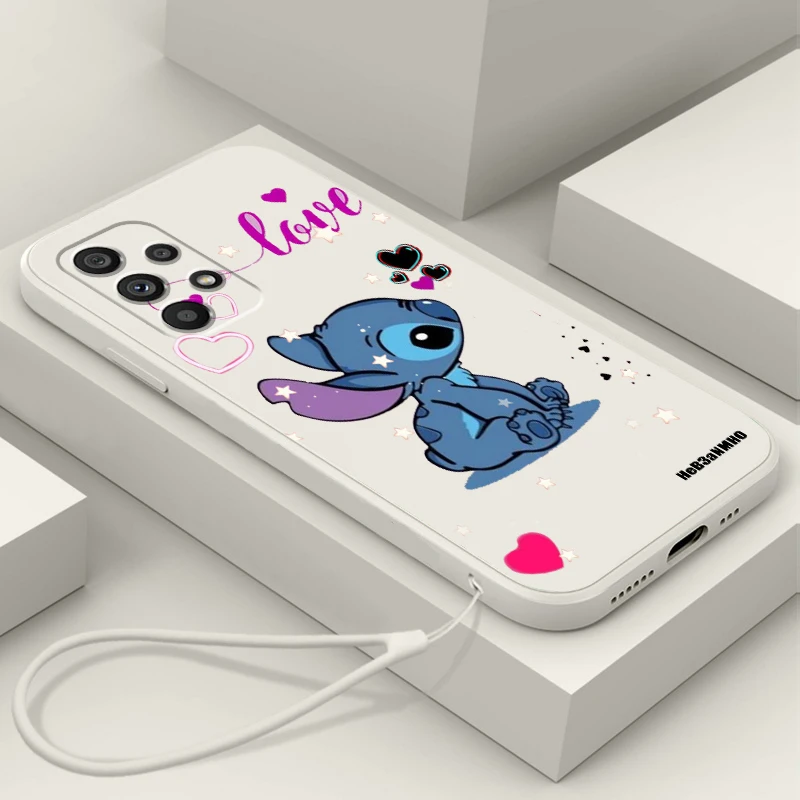 

Phone Case For Samsung Galaxy A73 A53 A54 A34 A14 A13 A03 A03S A72 A52 A32 5G Disney Art Stitch Cool Love Liquid Rope Cover