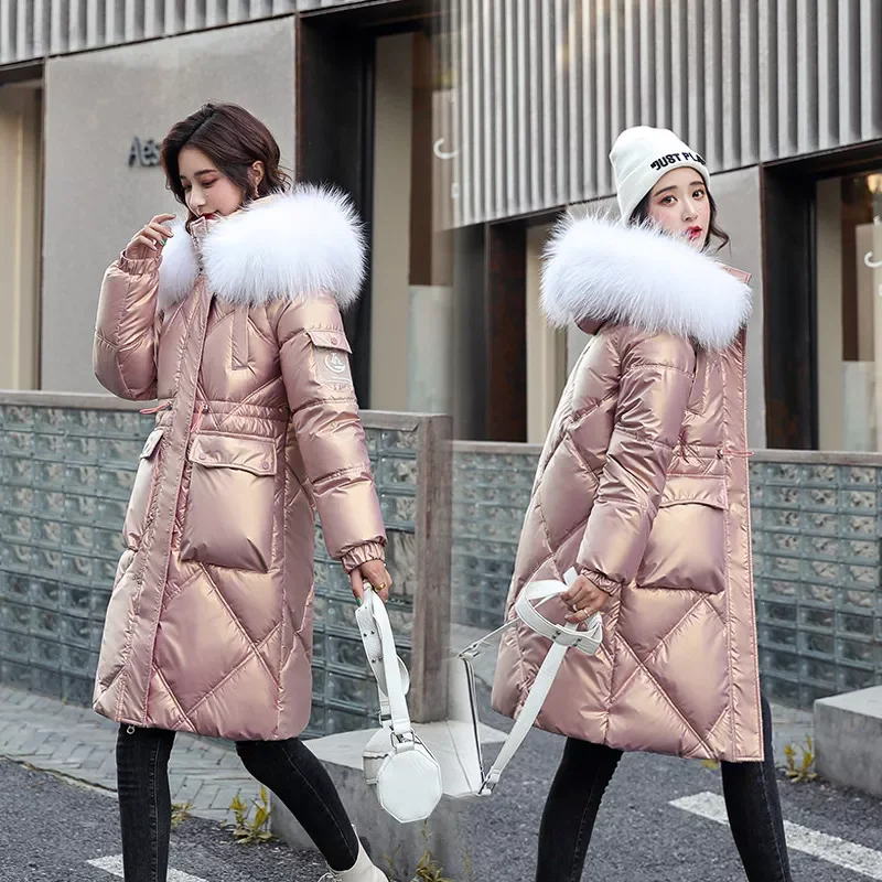 2021 new bright down jacket for women in winter Parka women Down coat with hooded big fur 8607 enlarge