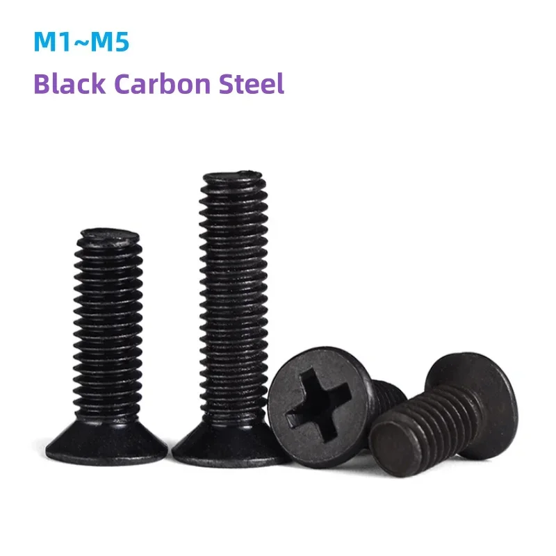 

Черные винты с плоской потайной головкой Phillips из углеродистой стали M1 M1.2 M1.4 M1.6 M1.7 M2 M2.5 M3 M3.5 M4 M5