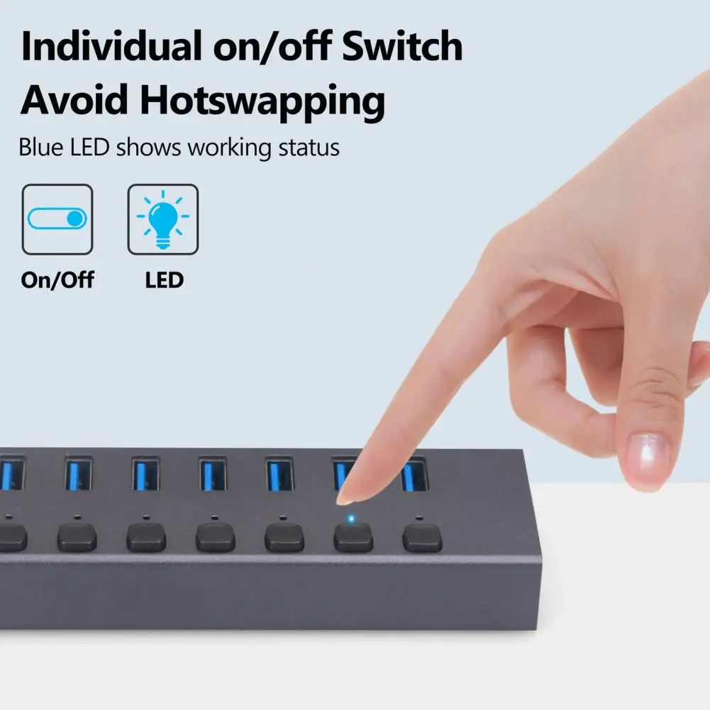 

High-speed Usb 3.0 Hub Efficient 7-port Usb 3.0 Hub with Switches Led Indicators for High-speed Data Transmission Charging