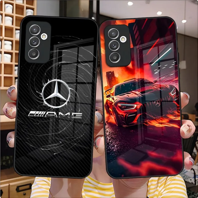 

Роскошный автомобильный чехол для телефона Mercedes-Benz стеклянный дизайн для Samsung S23 S21 S22 S20 S30 S9 S10 FE Note 20 Pro Ультра задние чехлы