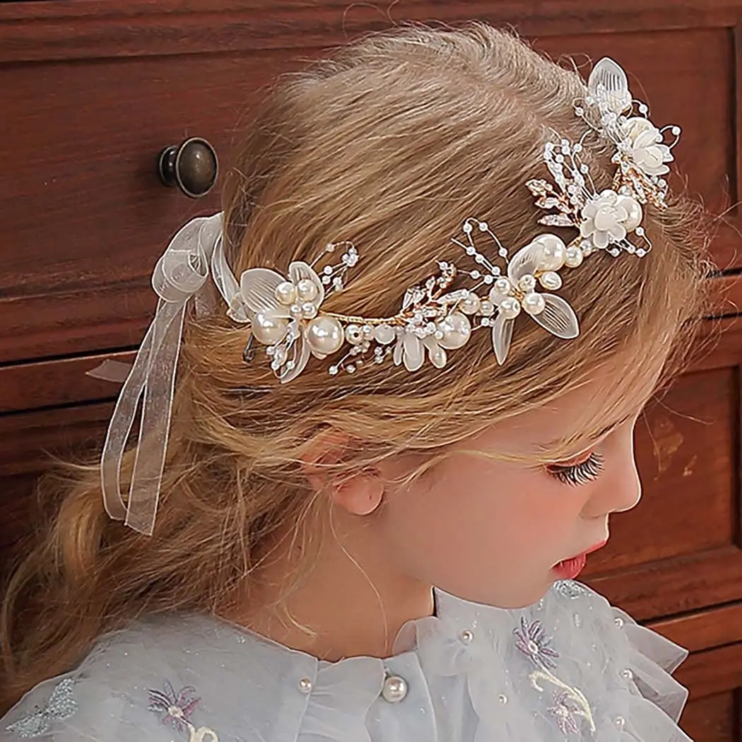 Elegant Pearl Crowns Flower Wreath Headband Girls Bridal Hair Headdress Bride Garland Head Hoop Wedding Headbands Hair Jewelry