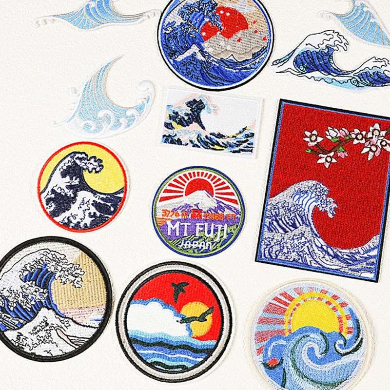 Японские волнистые и восходящие с утюгом нашивки океанская тема вышитая одежда