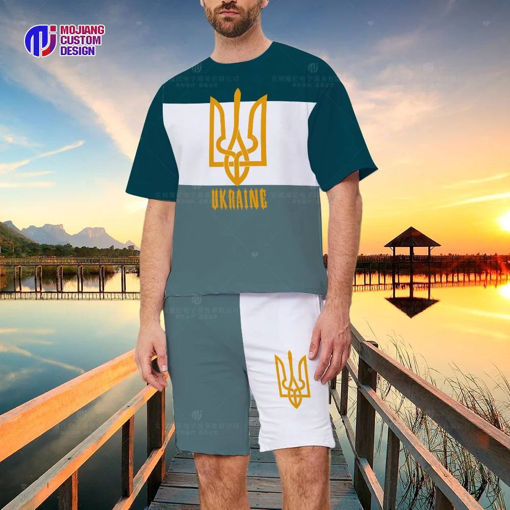 Ukraine Men's T-Shirt Shorts Set National Flag Shirt 3D Printed O-Neck Oversized Short Sleeve Jersey Fashion Men's Streetwear
