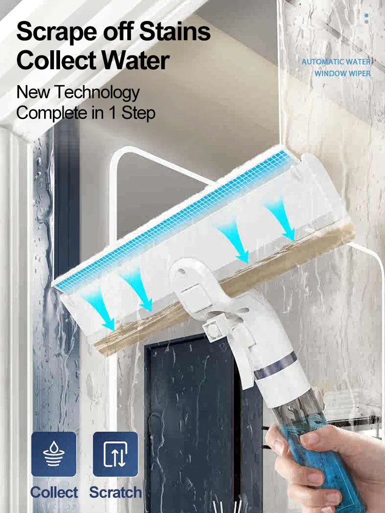 4 in 1 Window Cleaner Window Squeegee with Spray Bottle and Water Collection Function TPR Scraper for Glass Cleaner Window Wiper