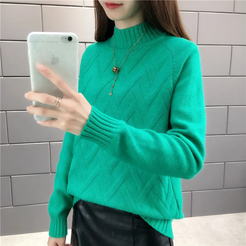 

Autumn Winter Sweater Women Knitted Pullover New Long Sleeve Sweaters Turtleneck Jumper Yellow blue Shirt Female Tops Hot sale