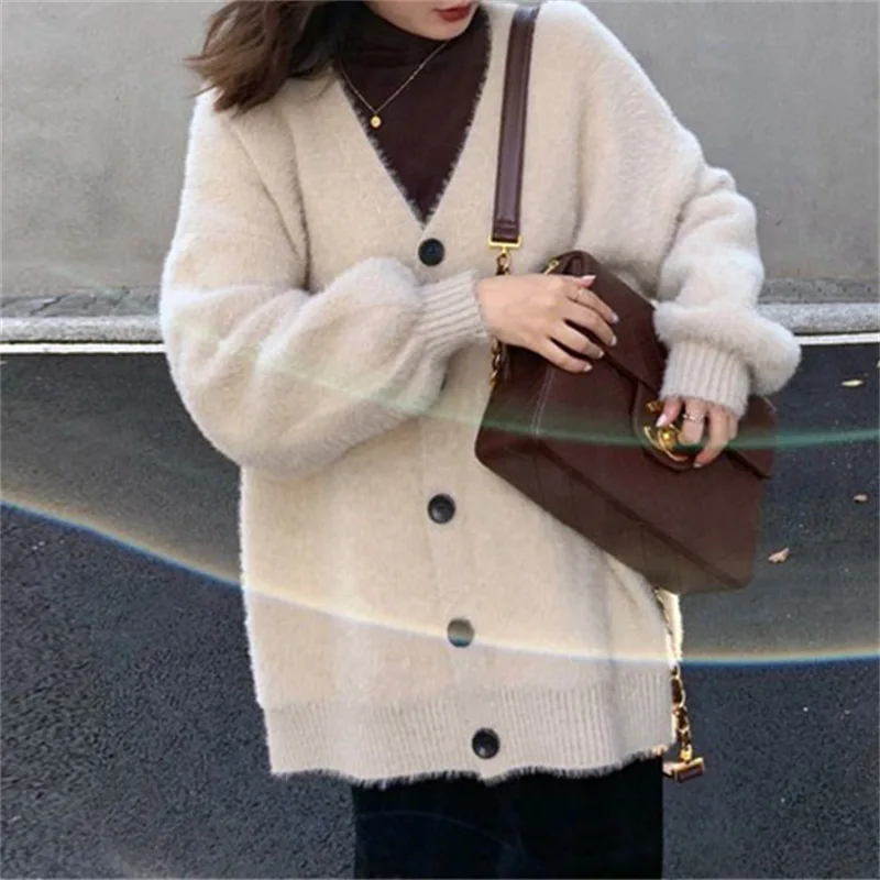 

Mink-like fur coat, autumn sweater, lazy wind, slim and comfortable knitted cardigan