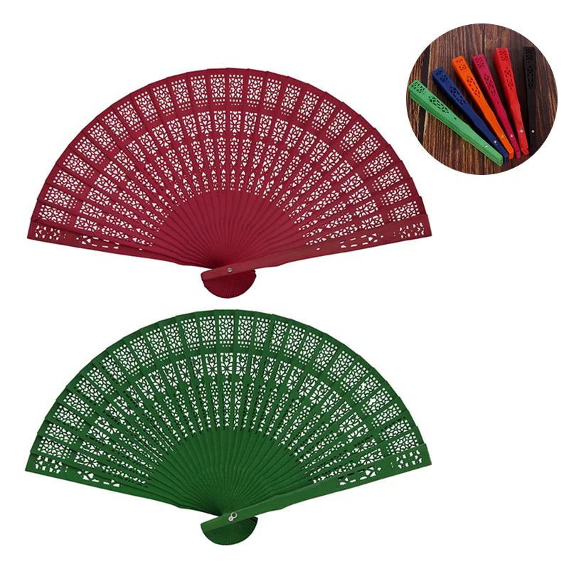 

Fashion Wedding Hand Fragrant Party Carved Bamboo Folding Fan Chinese Wooden Fan Hollow Folding Fan