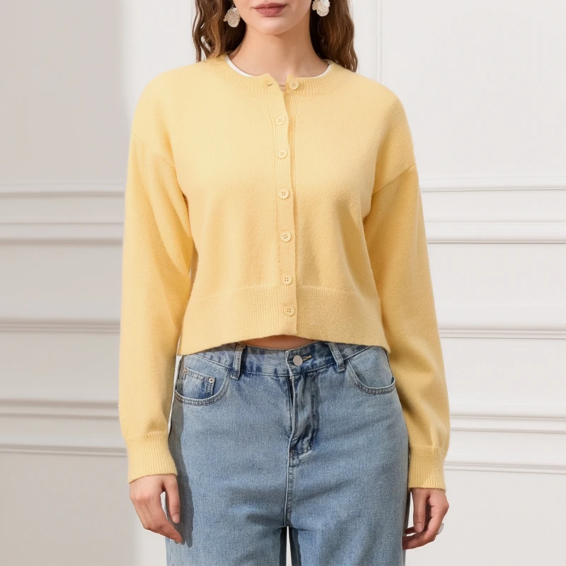 Женский укороченный кардиган Y2k вязаный свитер пальто на пуговицах спереди милый