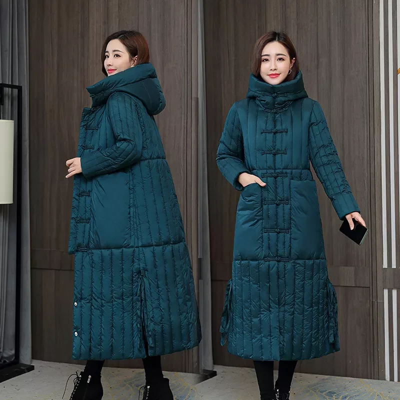 New2022 winter padded women 2020 new over knee thickened large Korean slim down padded jacket printed cold 905