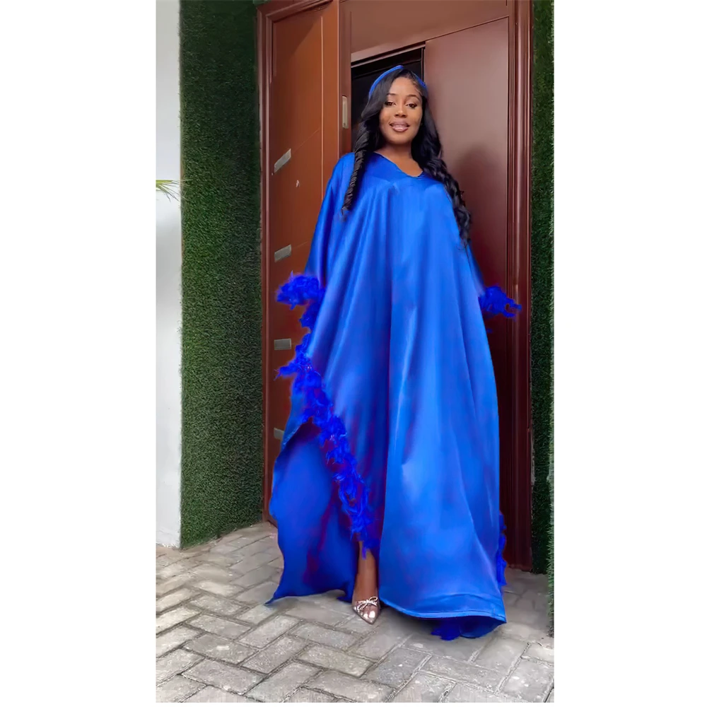 Африканские вечерние платья для моды атласная Абая с перьями женское