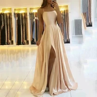 spaghetti strap high split evening dresses for women elegant long soft satin cocktail dress 2022 sexy open back beach gowns