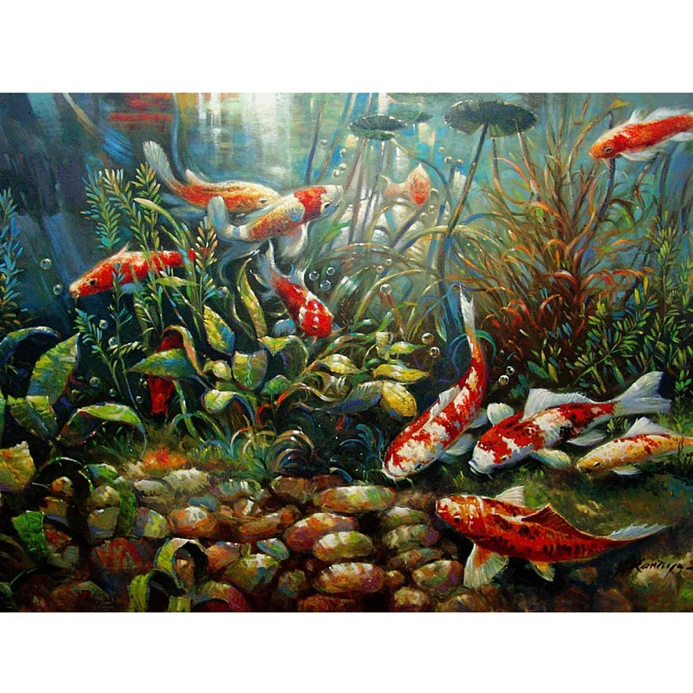 

Round Diamond Embroidery Home Decoration Carp Landscape Flower Diamond Painting Cross Stitch Rhinestone