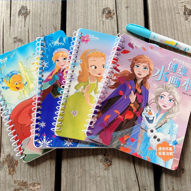 Фото Игрушки Disney, Принцесса Диана, многоразовая цветная книга Ариэль, Волшебная водная живопись, Игрушки для раннего развития детей №1
