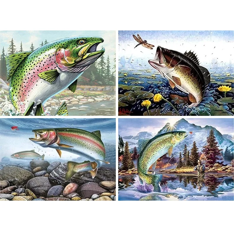 

5D Diamond Embroidery Carps Fishing Pattern Full Diamond Mosaic Needlework Rhinestone Home Decor Diamond Painting Cross Stitch