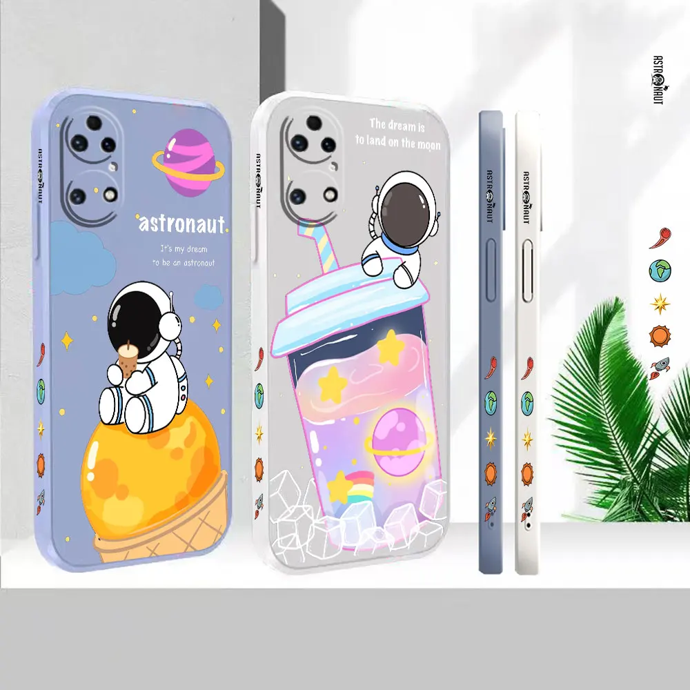 

Liquid For Huawei P60 P50 P40 P30 P20 Mate 50 40 30 20X 20 10 Pro Plus Cover Cute tea With Milk Ice Cream Astronaut Case Funda