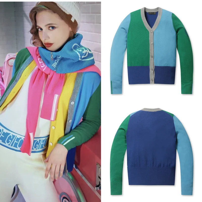 

Korean Golf Clothing Women's T-Shirt Thickened Sports Warm Cardigan Sweater Autumn Winter Golf Ladies Knitted Sweater Coat