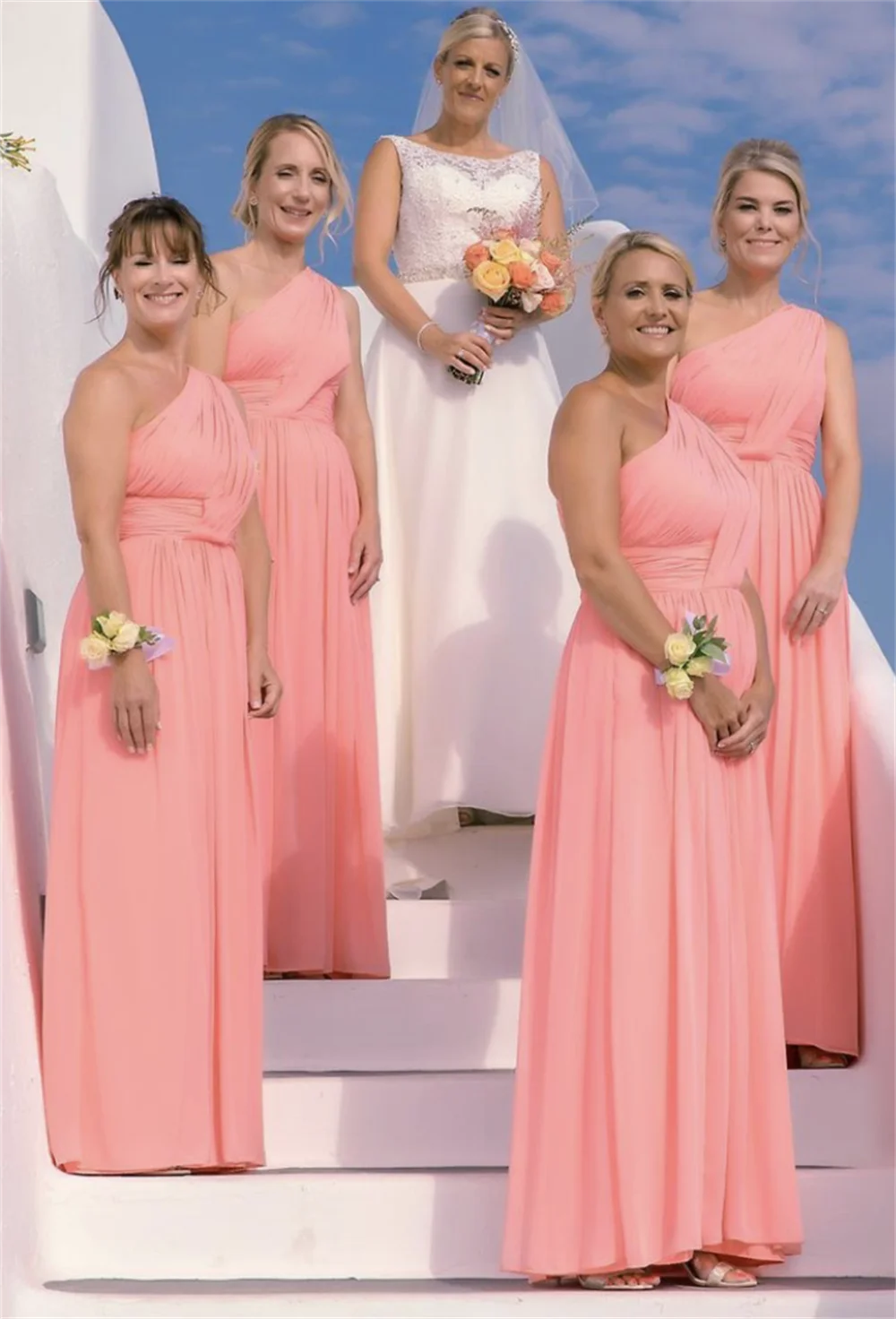

2022 New Sexy One Shoulder Chiffon Long Wedding Guest Gown Custom Made Formal Bridesmaid Dresses Vestidos De Gala Femme فستان