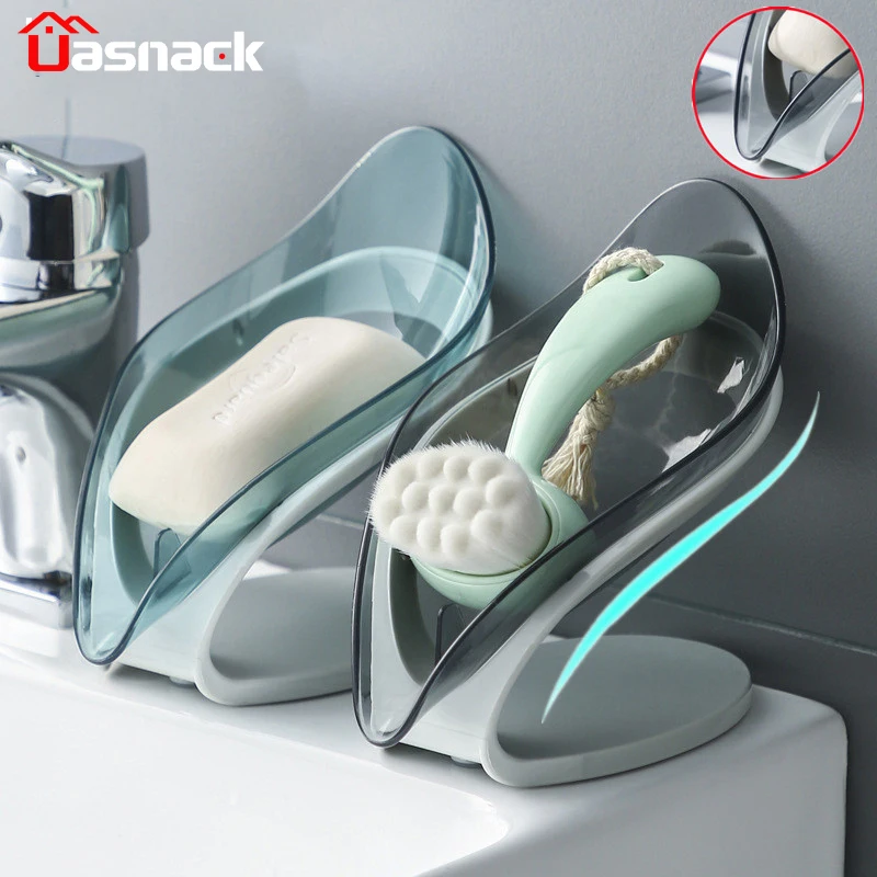 

Bathroom Soap Rack Leaf Shaped Soap Dishes Bathroom Shower Soap Rack Kitchen Tableware Storage Anti-Slip Drain Soap Storage Box