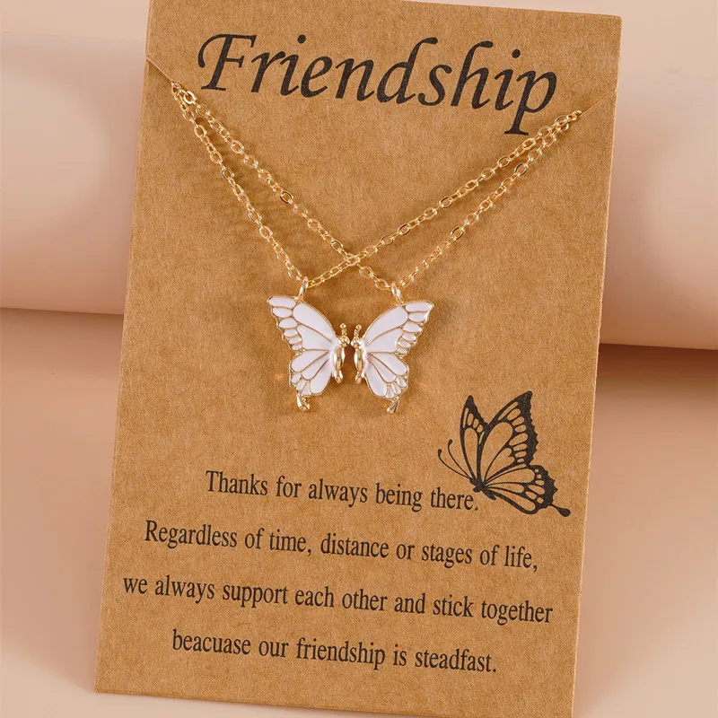 2 Best Friend Butterfly Necklaces BFF Friendship Necklace for 2 Girls Lover Couple Necklace Long Distance Birthday Gifts