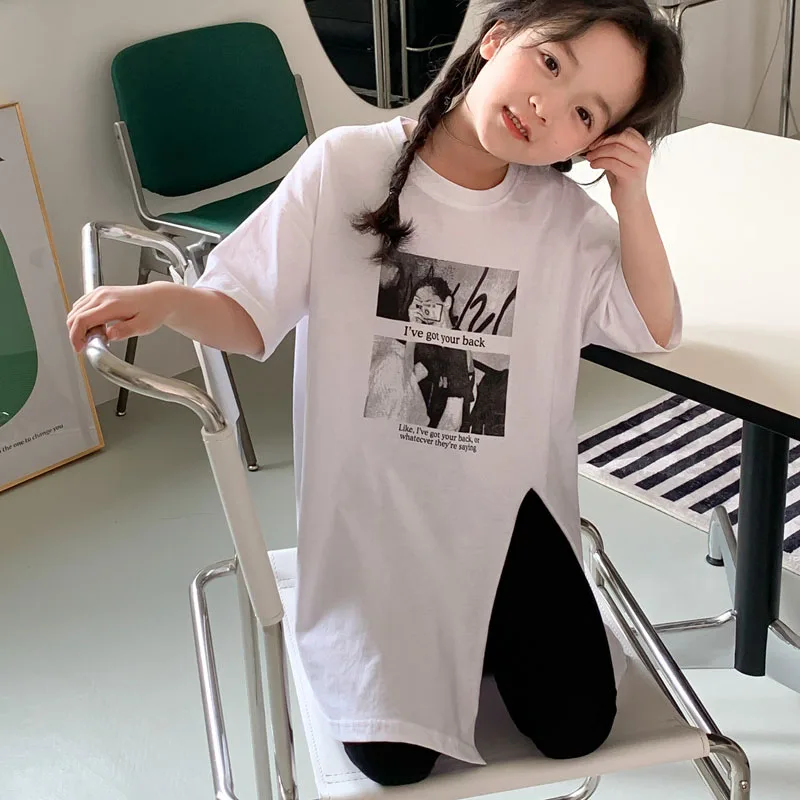 

Новинка лета 2023, футболка средней длины с короткими рукавами для девочек, модель 5-42