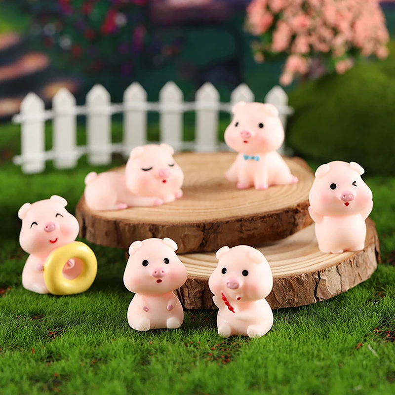 

Mini Cute Pig Swimming Ring Figurine Animal Model Moss Micro Landscape Home Decor Miniature Fairy Garden Decoration