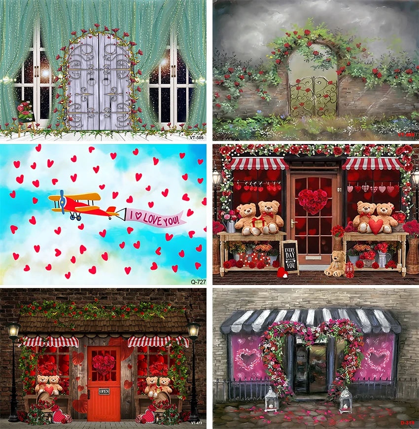 

Фон для студийной фотосъемки с изображением красной розы сердца цветов магазина кирпичной стены