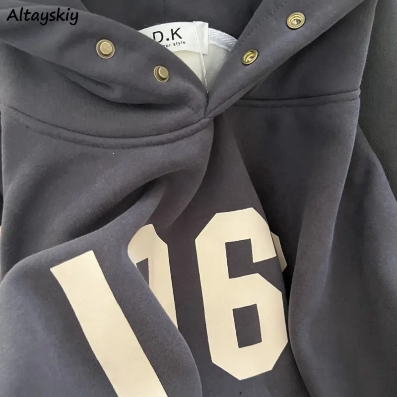 

Velvet Hoodies Women Ins Letter with Hat New Korean Style Fashion Chic Loose Winter Simple Button Harajuku Clothes Streetwear